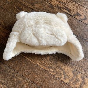 Gap Baby Ivory Faux Fur Hat Bear with Ears Sherpa Trapper 0-6 months Boys Girls